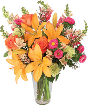 Sunset Lilies & Roses Flower Arrangement